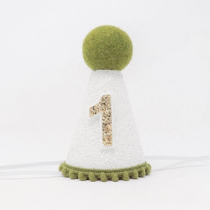 1st Birthday Party Hat | First Birthday Boy Cake Smash | Baby Blue Navy Red | White Glitter Hat + Choose Color + Pale Gold Glitter 1