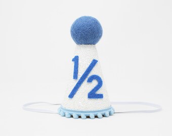 Sombrero de medio cumpleaños para niño / Sombrero blanco con purpurina + fieltro 1/2