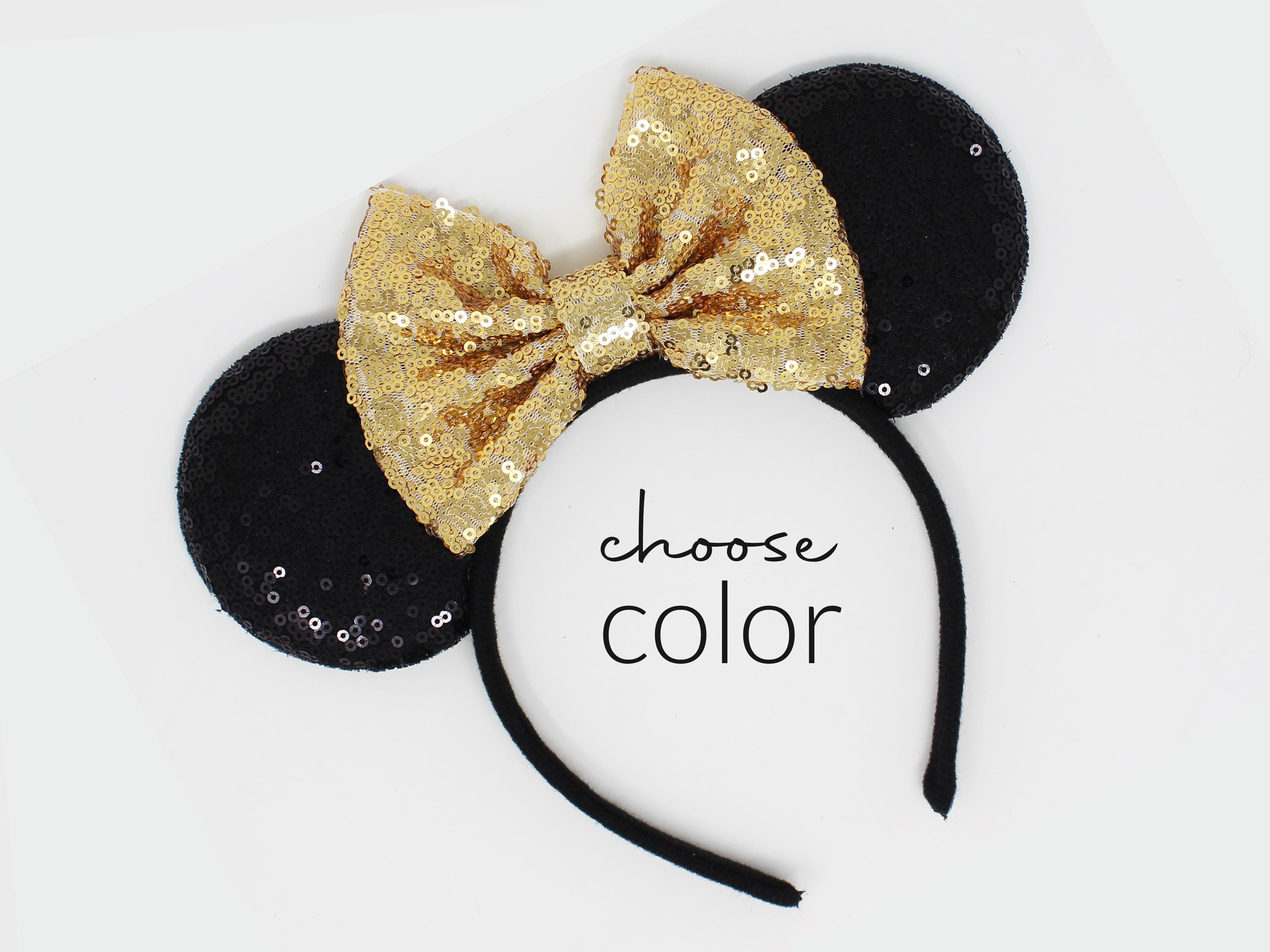 Black Sequin Mouse Ears Headband | Choose Bow Color - Etsy display picture 1