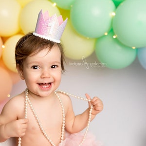 Half Birthday Crown 1/2 Birthday Crown Half Birthday Girl Outfit Baby Birthday Crown Pastel Rainbow Glitter Crown Baby Pink Accent image 6