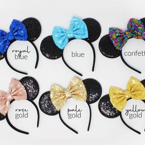 Mouse Ears Headband One Size | Kids and Adult Party Mouse Ears | Black Sequin Mouse Ears | Choose Bow Color