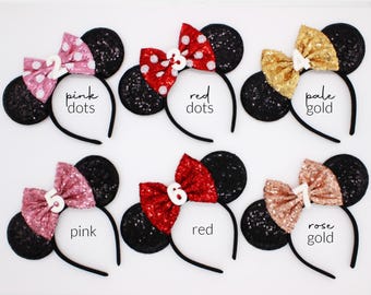 Birthday Mouse Ears Headband | Black Sequin Ears + Choose Bow Color & Age