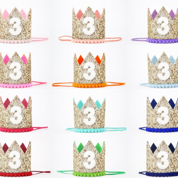 Couronne du 3e anniversaire | Chapeau 3e anniversaire | 3ème tenue d'anniversaire | 3e anniversaire fille 3e anniversaire garçon | Couronne d'or + Choisissez la couleur