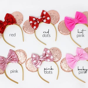 Rose Gold Mouse Ears | Pastel Candy Color Rose Gold Mouse Headband | Rose Gold Ears | Choose Bow Color