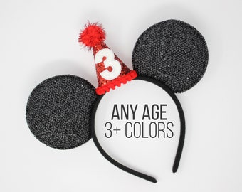 3rd Birthday Mouse Ears | 3rd Birthday Mouse Ears | Birthday Ears Mouse Birthday Ears | Mouse Party Hat | Choose Age + Hat Color