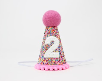 2nd Birthday Party Hat | Mosaic Glitter Hat + Choose Color + White Glitter 2