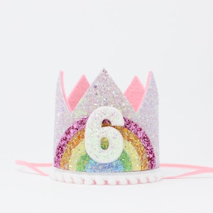 3rd Birthday Crown Girl Pastel Rainbow Birthday Party Crown Pink Birthday Crown Unicorn Birthday Party Hat Choose Birthday Number image 9