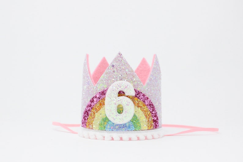 3rd Birthday Crown Girl Pastel Rainbow Birthday Party Crown Pink Birthday Crown Unicorn Birthday Party Hat Choose Birthday Number image 9