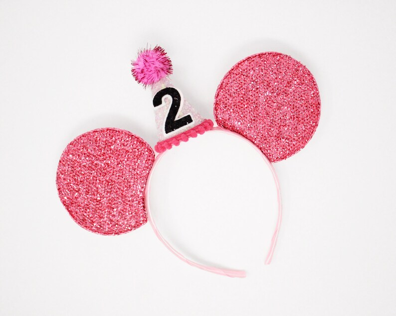 Disney Birthday Party Hat Disney Birthday Ears Pink First Birthday Disney Ears Minnie Mouse 1st Birthday Ears with Mini Hat