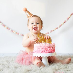 First Birthday Hat 1st Birthday Hat 1st Birthday Girl Outfit First Birthday Outfit Girl Rose Gold Glitter Hat Blush Accents image 4