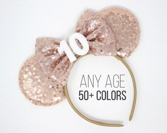 10th Birthday Mouse Ears Headband | 10th Birthday Mouse Ears | Rose Gold Ears | Mouse Party | Any Age Choose Color