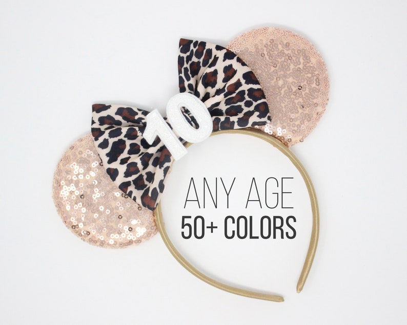 Birthday Cheetah Mouse Ears Safari Birthday Ears Animal Print Ears Animal Print Birthday Ears Choose Ear Color Age image 5