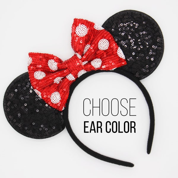 Polka Dot Mouse Ears Headband | Polka Dot Ears Headband | Polka Dot Mouse Birthday Party Ears | Choose Ear + Bow Color