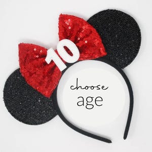 10th Birthday Mouse Ears Headband | Black Sequin Mouse Ears | Any Age Choose Color