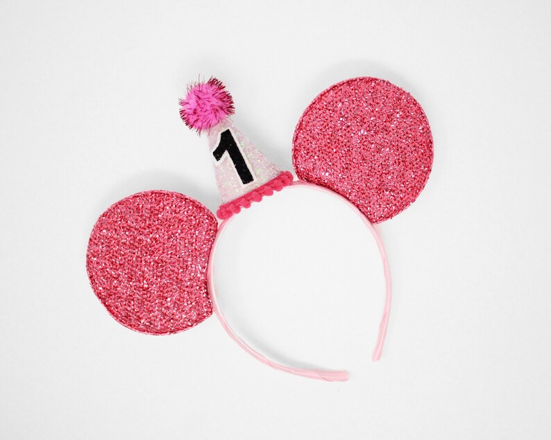 Disney Birthday Party Hat Disney Birthday Ears Pink First Birthday Disney Ears Minnie Mouse 1st Birthday Ears with Mini Hat
