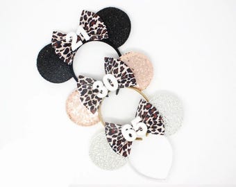 Birthday Mouse Ears Cheetah Bow | Mouse Birthday Ears | Birthday Ears | Cheetah Ears | Choose Age + Ear Color
