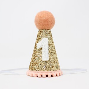 1st Birthday Party Hat | First Birthday Hat | 1st Birthday Girl Cake Smash Outfit | Gold Glitter Hat + Choose Color + White Glitter 1