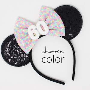60th Birthday Mouse Ear Headband | 60th Birthday Party Ears | Sprinkles Mouse Birthday Ears | Choose Age + Bow