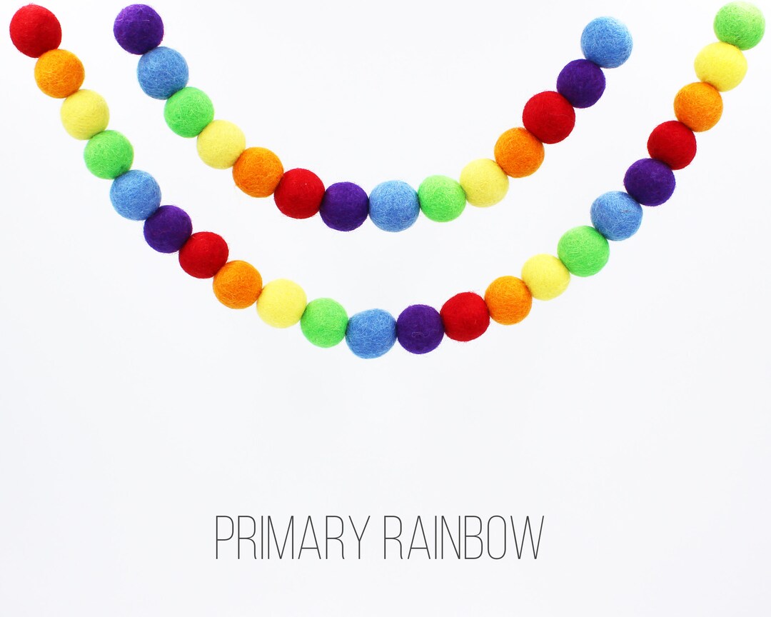 Primary Rainbow Pom Pom Garland Rainbow Felt Balls Garland Rainbow