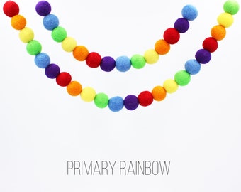 Primary Rainbow Pom Pom Garland | Rainbow Felt Balls Garland | Rainbow Nursery Decor | Rainbow Birthday Decor | Choose Length
