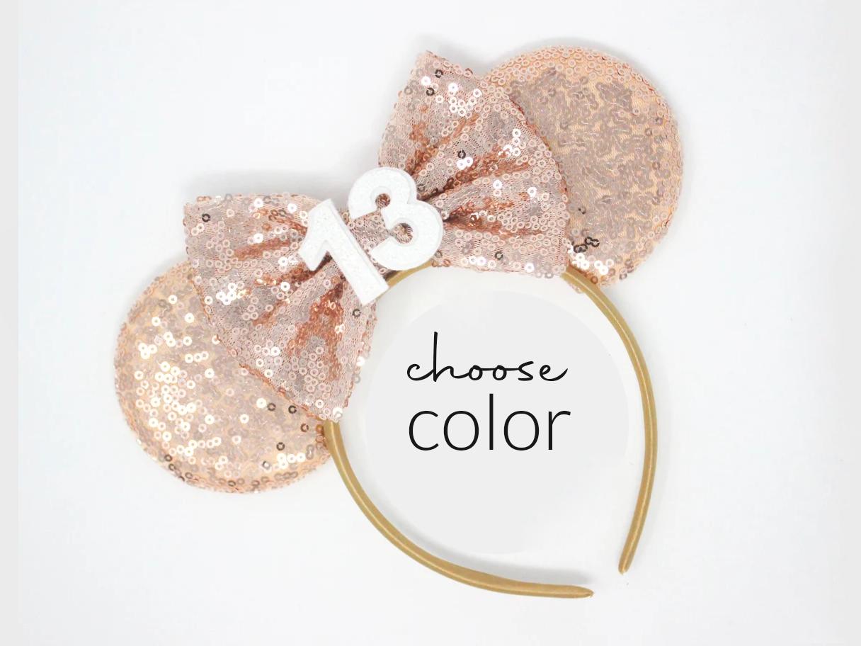 13th Birthday Mouse Ears Headband | Rose Gold Mouse Ears | Any Age Choose Color