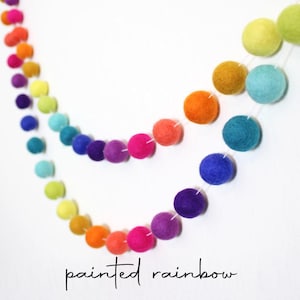 Felt Pom Pom Garland | Painted Rainbow Felt Ball Garland | Rainbow Pom Garland Nursery Decor | Rainbow Felt PomPom Garland | Choose length
