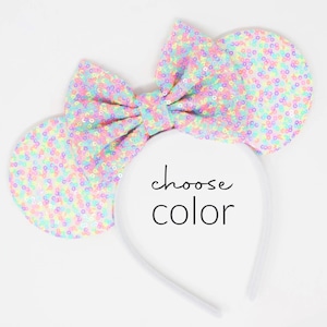 Sprinkles Mouse Ears | Pastel Confetti Mouse Ears Headband | Girls Womens Mouse Ears Headband | Choose Bow Color