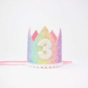 Half Birthday Crown 1/2 Birthday Crown Half Birthday Girl Outfit Baby Birthday Crown Pastel Rainbow Glitter Crown Baby Pink Accent image 5