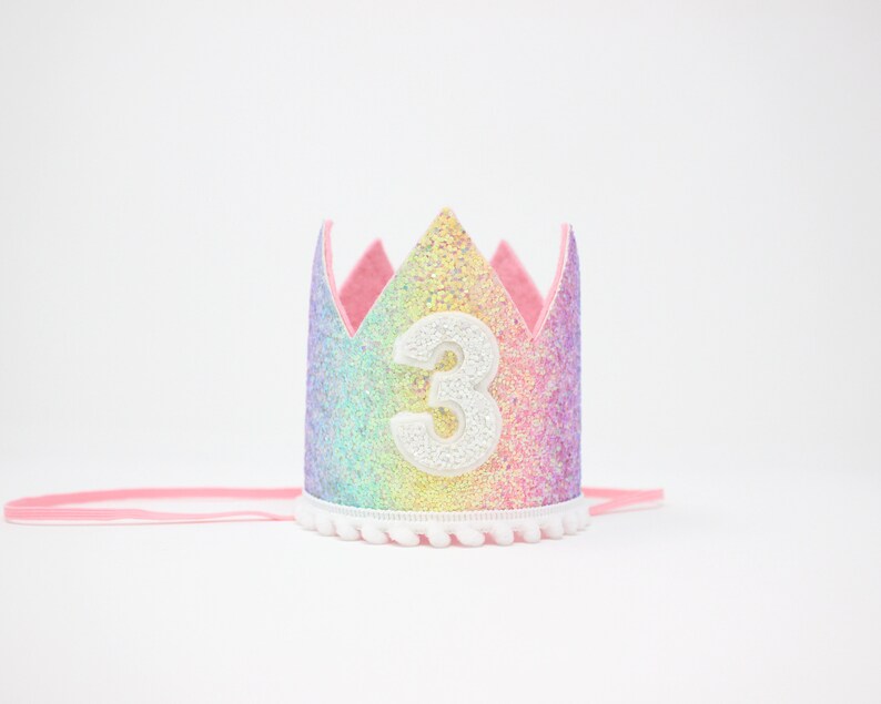 Half Birthday Crown 1/2 Birthday Crown Half Birthday Girl Outfit Baby Birthday Crown Pastel Rainbow Glitter Crown Baby Pink Accent image 5