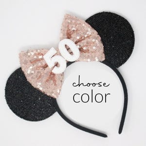 50th Birthday Mouse Ears Headband | Mouse Birthday Ears | 50th Birthday Party Mouse Ear | Choose Color + Age