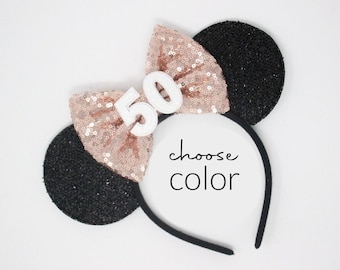 50th Birthday Mouse Ears Headband | Mouse Birthday Ears | 50th Birthday Party Mouse Ear | Choose Color + Age