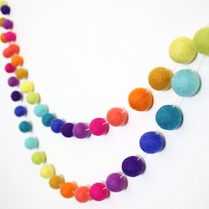 Felt Pom Pom Garland | Painted Rainbow Felt Ball Garland | Rainbow Pom Garland Nursery Decor | Rainbow Felt PomPom Garland | Choose length