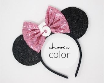 5th Birthday Mouse Ears Headband | Black Sequin Mouse Ears | Any Age Choose Color