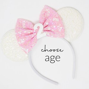 2nd Birthday Mouse Ears Headband | White Candy Color Mouse Ears | Any Age Choose Bow Color