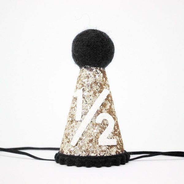 1/2 Birthday Hat | Half Birthday Hat | Half Birthday Boy Outfit | Baby Party Hat | Gold Glitter Hat + Choose Color