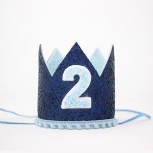 2nd Birthday Crown | Second Birthday Crown | 2nd Birthday Boy Outfit | Second Birthday Outfit Boy | Navy Glitter Crown + Baby Blue Accents