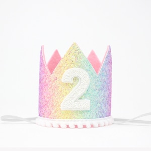 2nd Birthday Crown | 2nd Birthday Hat Glitter Crown | 2nd Birthday Girl Outfit | Pastel Rainbow Glitter