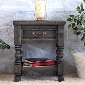 Wooden side table, rustic end table, handmade bedside table, solid wood nightstand, one drawer storage table, living room bedroom furniture