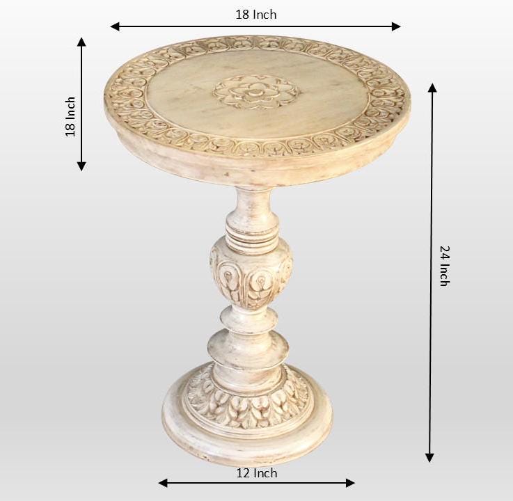 Hand Carved Wooden Round Side Table: Rustic Solid Wood End Table - Etsy
