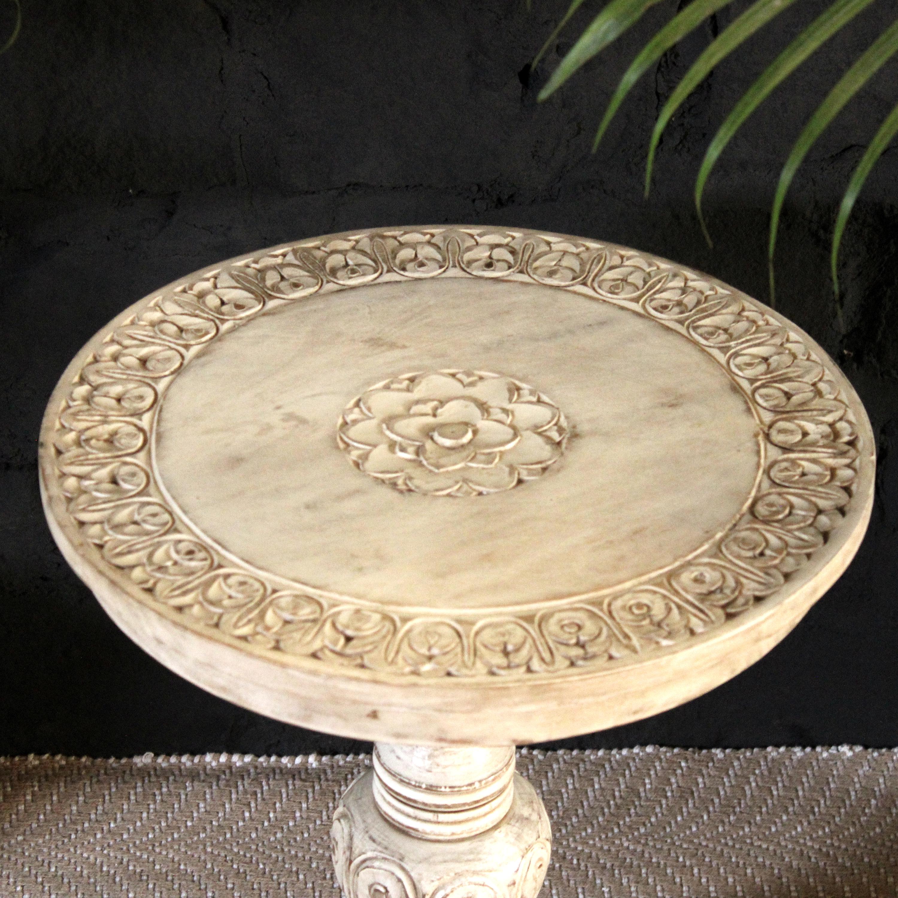 Hand Carved Wooden Round Side Table: Rustic Solid Wood End Table - Etsy