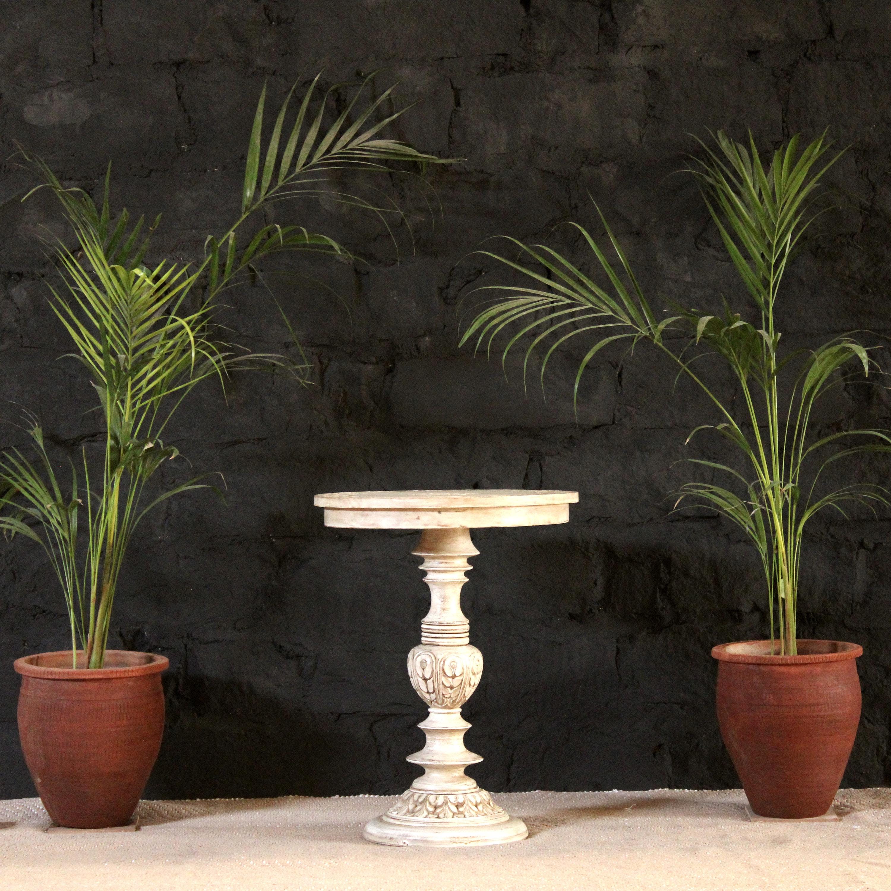 Hand Carved Wooden Round Side Table: Rustic Solid Wood End Table - Etsy
