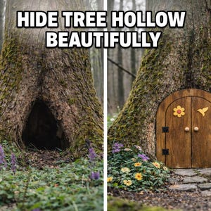 Cover Tree Hollow with Decorative Fairy Door – Custom Wooden Tree Door – Outdoor Garden Accent