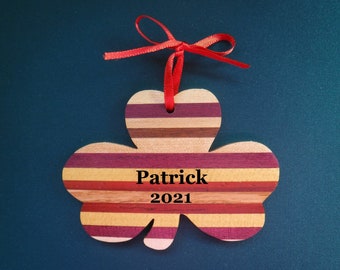 Shamrock Christmas Ornament, Irish Christmas Decoration, Holiday Gift, Irish Shamrock, Handmade Gift, Shamrock Ornament with name and date