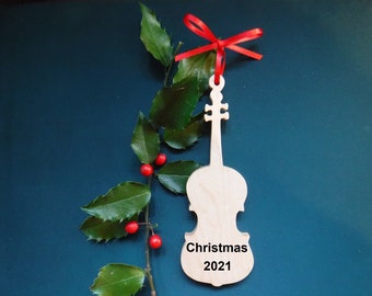 Violin Christmas ornament, Teacher gift, Personalized Christmas Decoration, Custom Violin, Holiday Gift, Maple Musical themed ornament