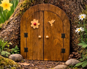 12” Tall Double Fairy Door for Tree – Whimsical Garden Entrance – Outdoor Fairy Decor
