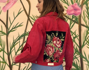 Denim jacket reworked with vintage French tapestry