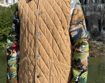 Quilted jacket reworked with French vintage needlepoint