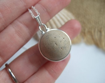 Purist Victorian clay sea marble necklace...sea clay marble necklace, bezel set beach marble, silver sphere marble, unique gift, eco jewelry