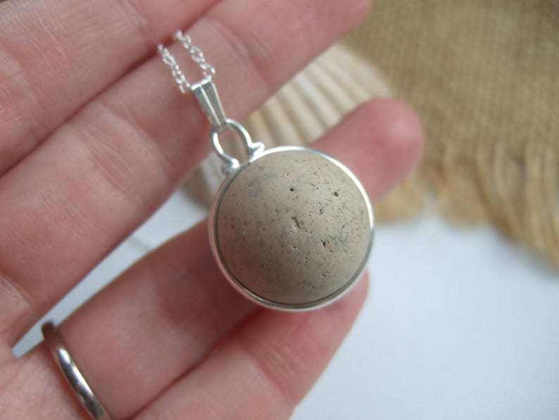 Purist Victorian clay sea marble necklace...sea clay marble necklace, bezel set beach marble, silver sphere marble, unique gift, eco jewelry image 1