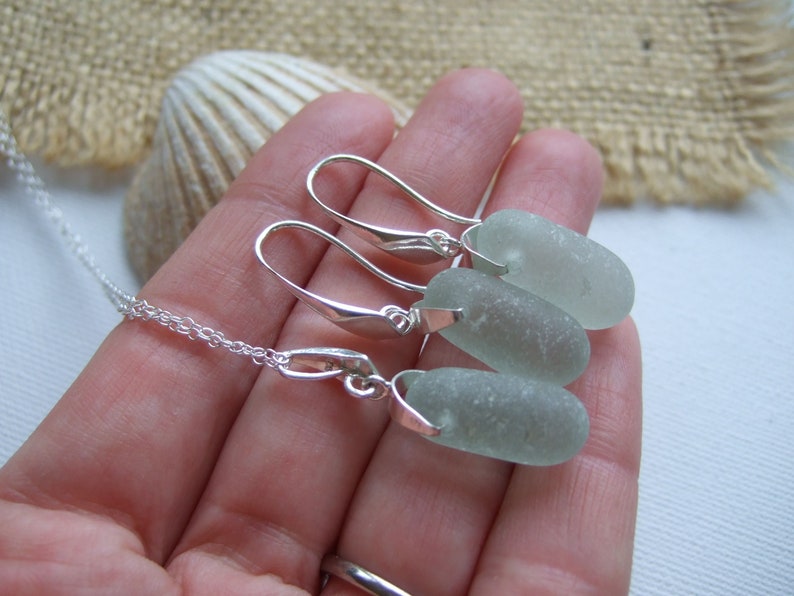 dangling jewelry beach glass bottle topper necklace and earring set elegant jewellery drop shaped earrings Sea glass stopper jewelry set